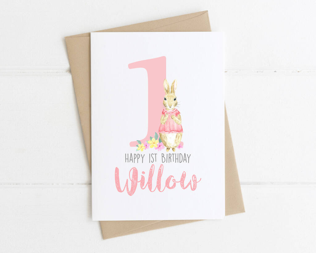 Personalised Children's Birthday Card Pink Rabbit By Hope & Eve