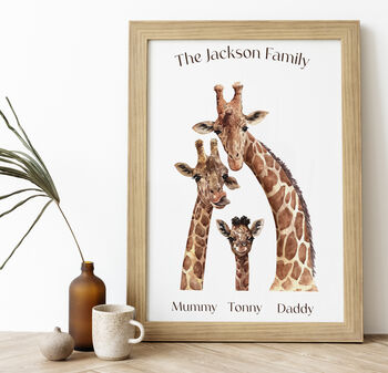 Personalised Giraffe Family Of Three Print, 2 of 9