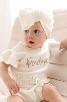 Soft Knit Personalised Embroidered Frill Sleeve Romper, 7 of 12
