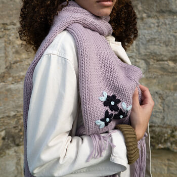 Forget Me Not Knitted Lilac Scarf, 2 of 6