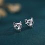 Sterling Silver Cute Cat Skull Stud Earrings, thumbnail 1 of 11