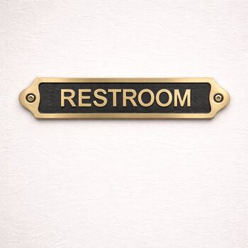 Classic Brass Restroom Door Plaque With Black Finish, 6 of 6