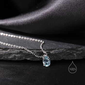 Tiny Genuine Blue Topaz Crystal Oval Pendant Necklace, 2 of 10
