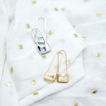 Gold And Silver Plated Dangle Safety Pin Earrings, 2 of 9