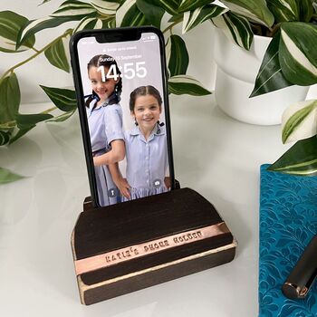 Personalised Beech Wood Phone Stand, 7 of 10