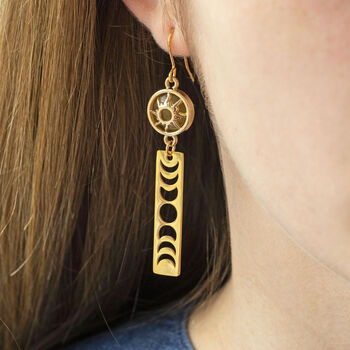 Sun And Moon Phases Long Drop Earrings, 2 of 12