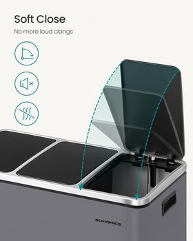 Kitchen Bin Three Compartments Pedal Soft Close Lids, 6 of 8