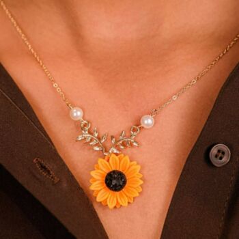 Large Sunflower Charm Flower Pendant Necklace, 3 of 3