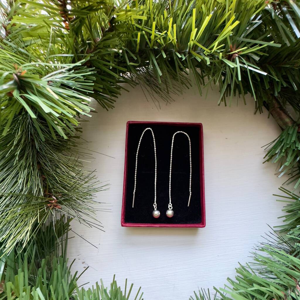 Sterling Silver Ball Ear Threader Earrings, 1 of 3