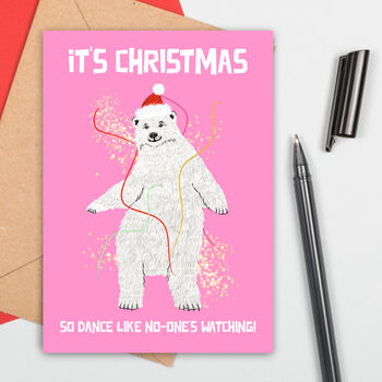 Large Size Cute Dancing Polar Bear Christmas Card, 2 of 2