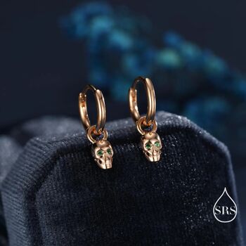 Sterling Silver Extra Tiny Skull Huggie Hoop Earrings, 3 of 11