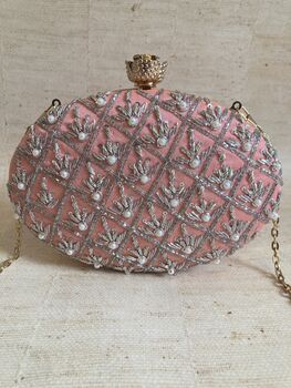 Salmon Pink Oval Pearl Clutch Bag, 4 of 10