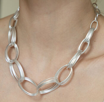 Silver Colour Multi Ring Linked Oval Hoop Necklace, 2 of 5
