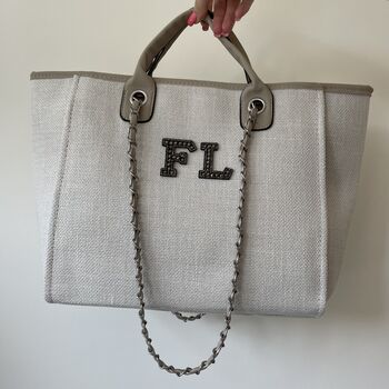 Personalised Stone Large Chain Initial Tote Beach Bag, 5 of 10