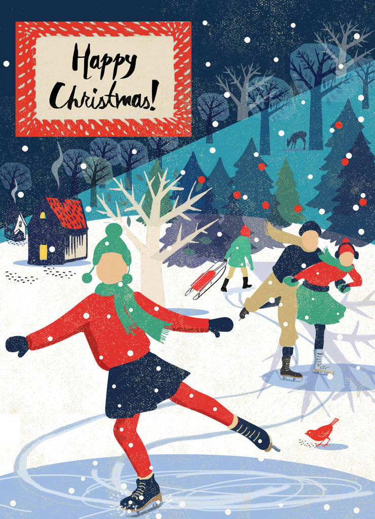 Ice Skating Nordic Christmas Card By Rocket 68 