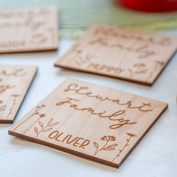 Personalised Family Coaster Set With Spring Flowers, 4 of 7