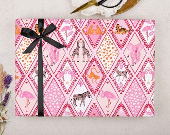 Valentine Wrapping Paper With Safari Animal Design, Three Sheet Pack, 2 of 2