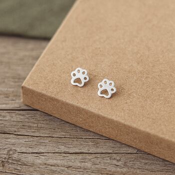 Sterling Silver Paw Stud Earrings, 2 of 7