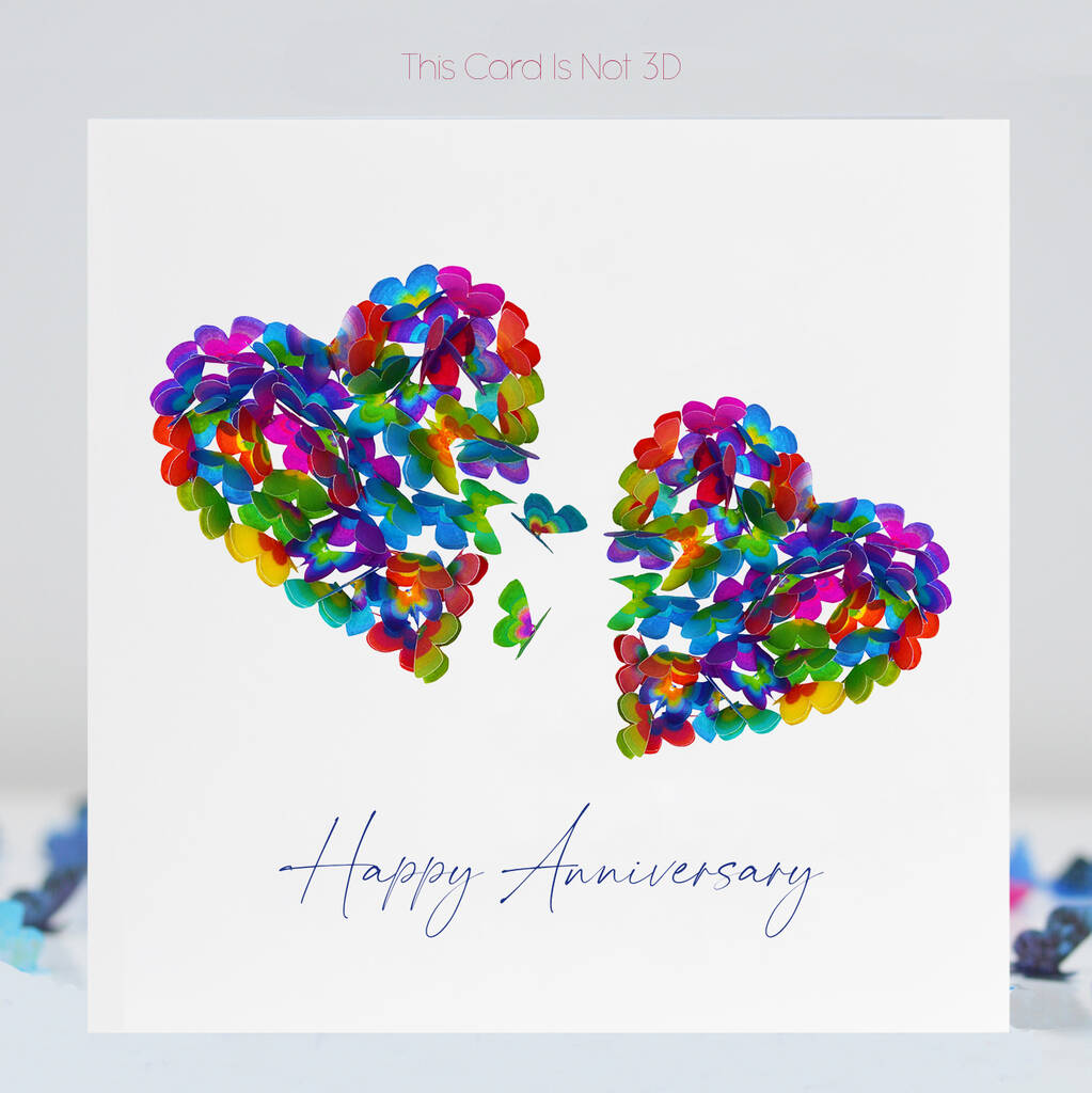 Two Colourful Butterfly Hearts Anniversary Card, 1 of 10
