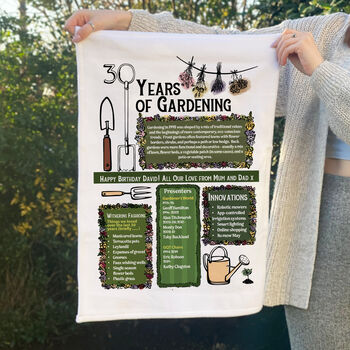 30 Years Of Gardening 30th Birthday Gift Tea Towel, 4 of 5