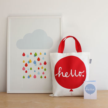 Hello Balloon Tote Bag Red, 6 of 7