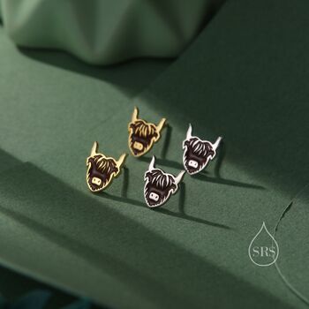 Sterling Silver Enamel Highland Cow Stud Earrings, 5 of 12