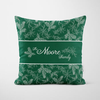 Personalised Green Holly Christmas Cushion, 4 of 7