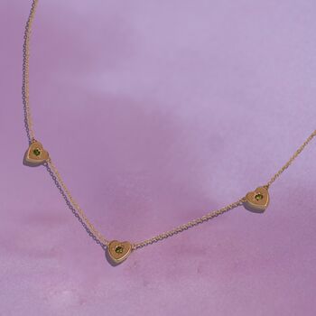 Triple Peridot Heart Charm Necklace, 6 of 8