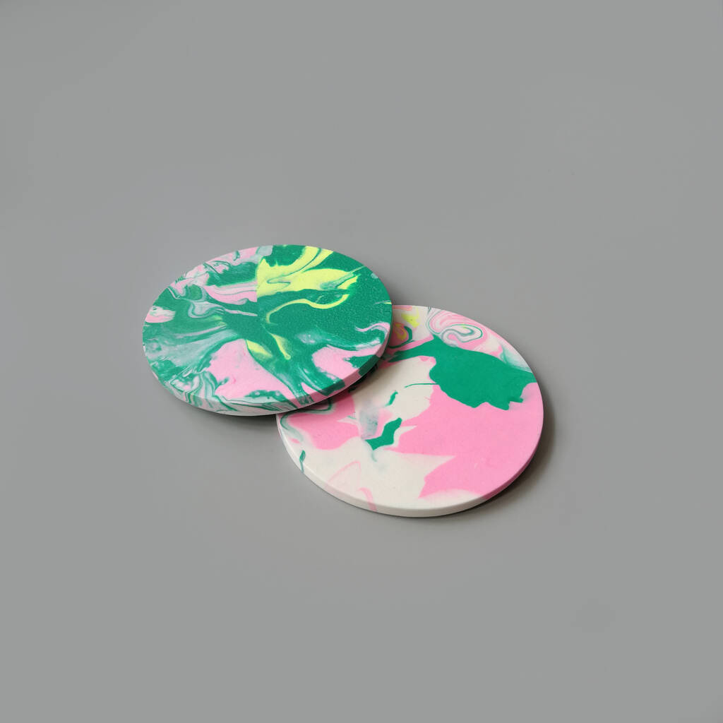 Green And Pink Marbled Coaster By Samantha Warren