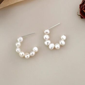 Kamela Ivory Silver Pearl Mini Hoop Charm Earrings, 2 of 3