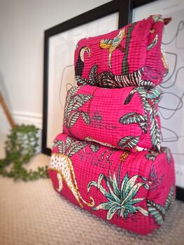 Set Of Three Quilted Cotton Cosmetic Bags Jungle, 5 of 9