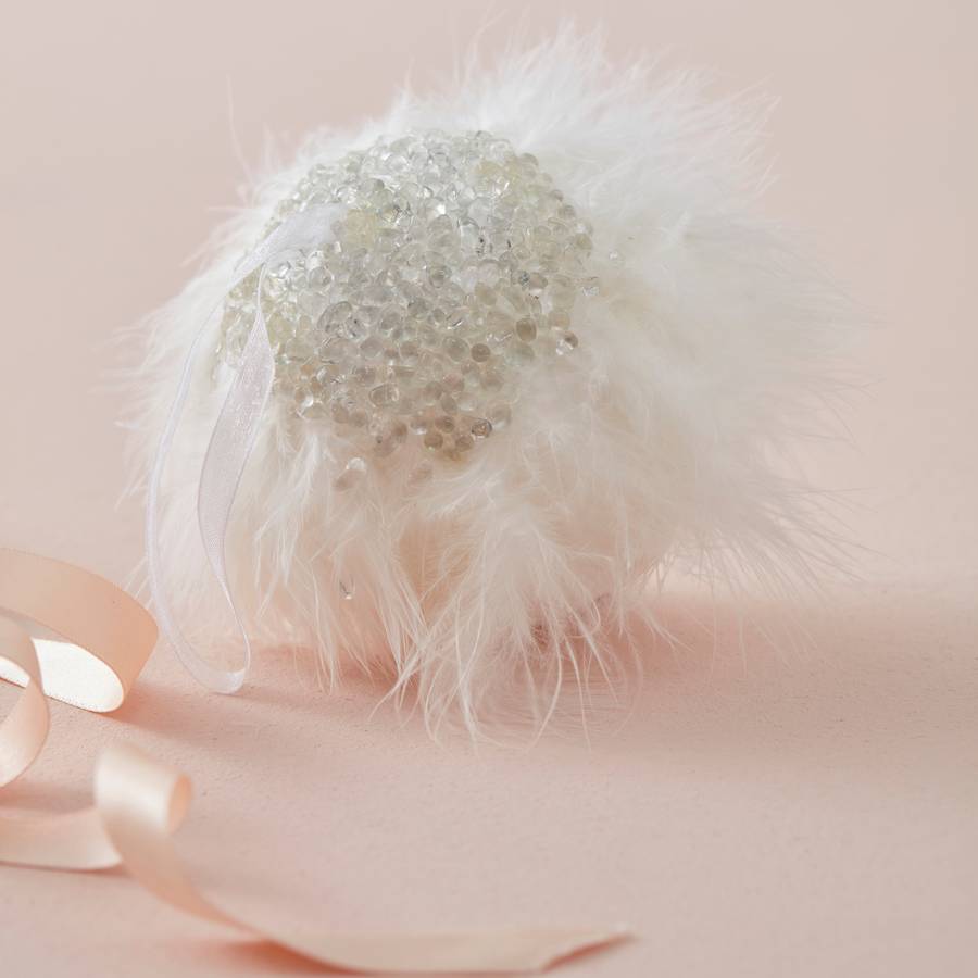 white feather and crystal christmas tree bauble by the christmas home