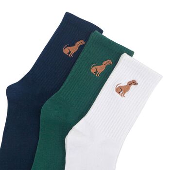 Embroidered Dogs Men's Cotton Crew Socks Three Pack, 2 of 5