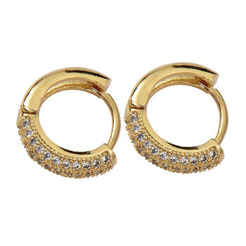 18k Gold Plated Luxe Pave Huggie Earrings, 2 of 2