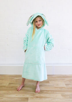 Mint Bunny Rabbit Kids Snuggle Hoodie /Wearable Blanket, 3 of 5