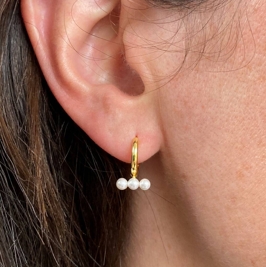 Triple Pearl Hoop Earrings, 1 of 2