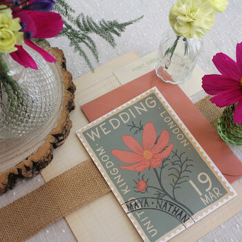 Vintage Stamp Inspired Floral Wedding Invite, 3 of 3