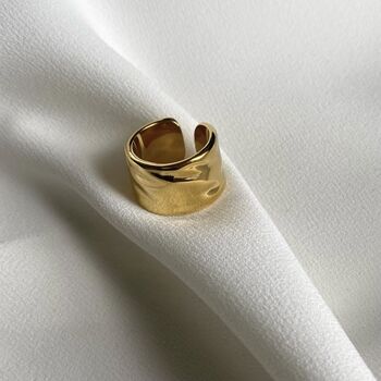 18k Gold Textured Band Ring Adjustable, 2 of 4