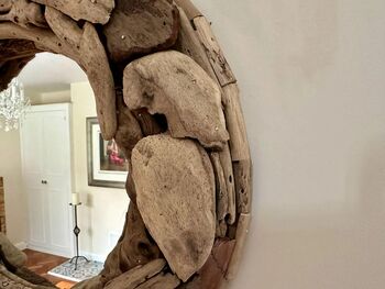 40cm Driftwood Wall Mirror Handcrafted Wooden Round, 2 of 7