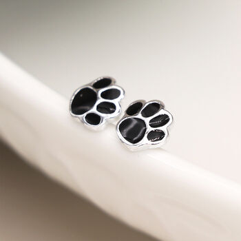 Sterling Silver Black Paw Print Stud Earrings – 5mm, 5 of 6