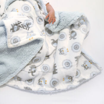 Personalised Blue Elephant And Owl Blanket, 5 of 10