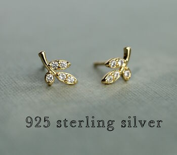 Jewel Leaf Sterling Silver Gold Stud Earrings, 4 of 6