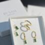 Emerald Charm Earrings In Silver And Gold On Bamboo Hoops, thumbnail 6 of 8