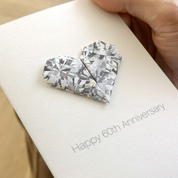 Personalised 60th Diamond Anniversary Origami Heart Card, 2 of 7
