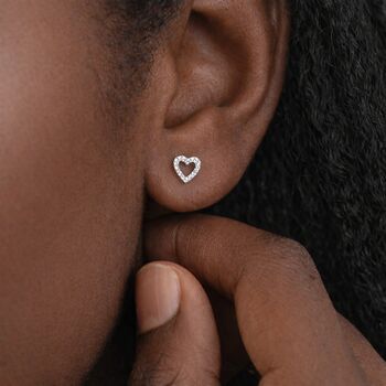 Sterling Silver Open Heart Cubic Zirconia Stud Earrings, 2 of 7