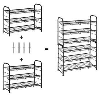 Black Three Tiers Shoe Rack With Adjustable Shelves, 5 of 6