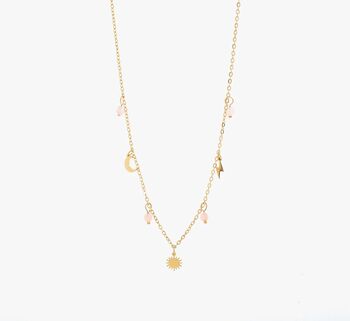 Waterproof Gold Plated Necklace With Charms And Pink Colour Stones, 2 of 3