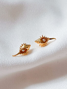 Shell And Pearl Gold Stud Earrings, 2 of 4