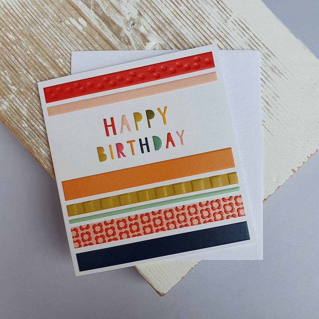 'Happy Birthday' Textured Stripes Greetings Card By Nest ...