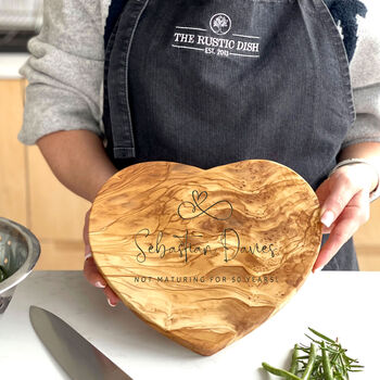 Personalised Heart Shaped Olive Wood Cheeseboard, 2 of 5